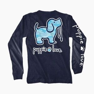 Never worn puppy love Camo Fill Navy Pup Long Sleeve Tee
